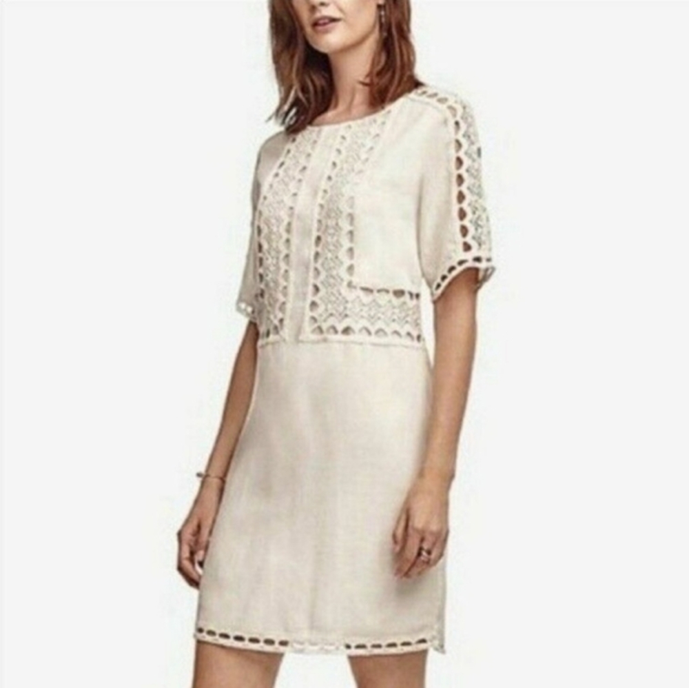 Ann Taylor Cream Crochet-Trim Midi Dress